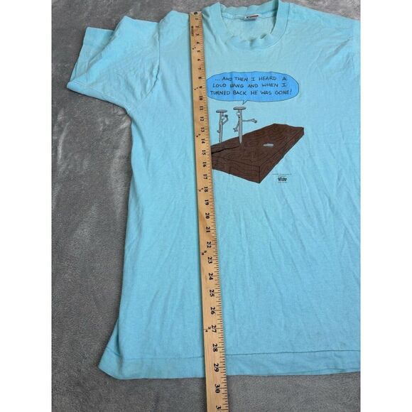 Vintage 80s Construction Comedy Short Sleeve T Shirt Men's Size Large Blue - Picture 9 of 10